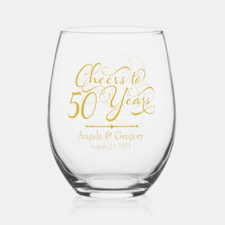 Verre À Vin Sans Pied 50e anniversaire de Mariage Or encourage à 50 ans