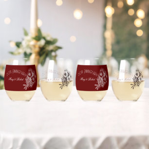 Verre À Vin Sans Pied 50e anniversaire fleuri - bordeaux et blanc