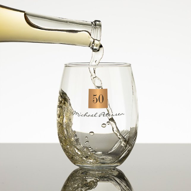 Verre À Vin Sans Pied 50e anniversaire or script nom personnalisé (Créateur téléchargé)