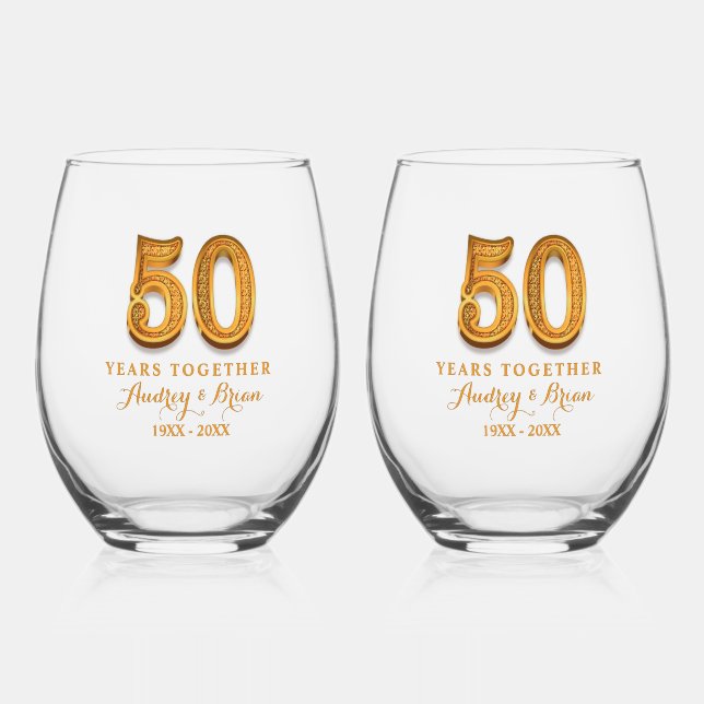 Verre À Vin Sans Pied 50e anniversaire Personnalisé (Recto)