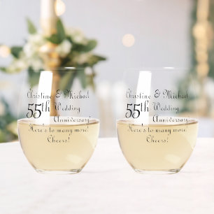 Verre À Vin Sans Pied 55e anniversaire du Mariage Emeraude Script de sig