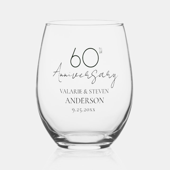 Verre À Vin Sans Pied 60e anniversaire du Mariage Keepsaké (Recto)
