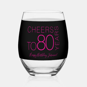 Verre À Vin Sans Pied À 80 ans, élégant anniversaire Black Pink