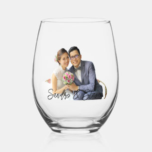 Verre à vin sans pied à monogramme avec photo pers