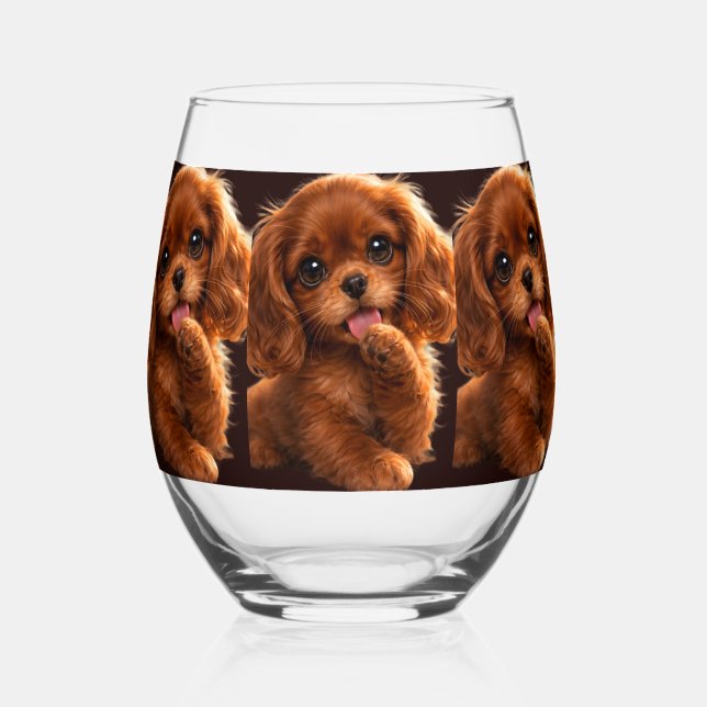 Verre À Vin Sans Pied Adorable Ruby Cavalier Spaniel (Verso)
