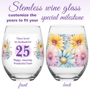 Verre À Vin Sans Pied Aimez mon mari 25e anniversaire fleurs violet