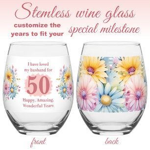 Verre À Vin Sans Pied Aimez mon mari 50e anniversaire fleurs rose