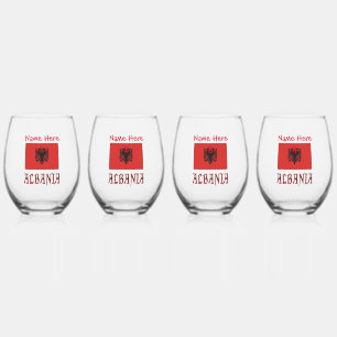 Verre À Vin Sans Pied Albanie et Personnalisation Rouge Drapeau Albanais