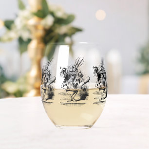Verre À Vin Sans Pied Alice au pays des merveilles vintage Lapin Blanc e