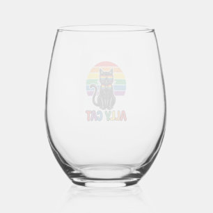 Verre À Vin Sans Pied Ally Cat Rainbow Pride Vintage Chat T-Shirt Design