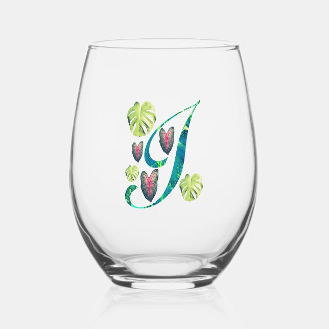 Verre À Vin Sans Pied Alphabet Monstera "I" (Recto)