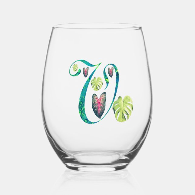Verre À Vin Sans Pied Alphabet Monstera "V" (Recto)