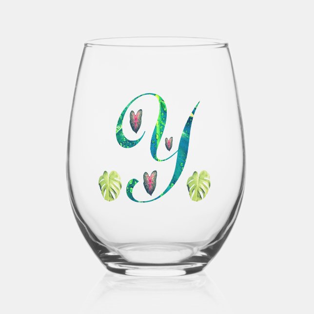Verre À Vin Sans Pied Alphabet Monstera "Y" (Recto)