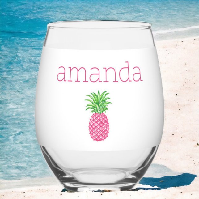 Verre À Vin Sans Pied Ananas Rose Prépa Personnalisé (Créateur téléchargé)