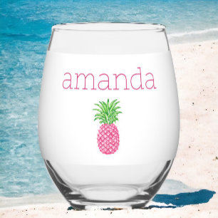 Verre À Vin Sans Pied Ananas Rose Prépa Personnalisé