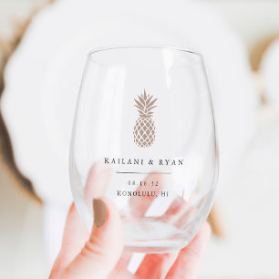 Verre À Vin Sans Pied Ananas Tropical Destination Mariage Faveur