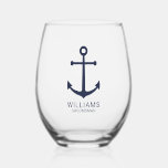 Verre À Vin Sans Pied Ancre Bleue marine Nautique Groomsmen personnalisé<br><div class="desc">Ancre bleue marine minimaliste moderne Verre à vin Groomsmen personnalisé avec ancre bleu marine et nom de toiletteur personnalisé avec titre en bleu marine moderne sans serif style police. Parfait aussi pour le meilleur homme, père de la mariée, porte-bague, bonne d'honneur, fille de fleurs, mère de la mariée et plus...</div>
