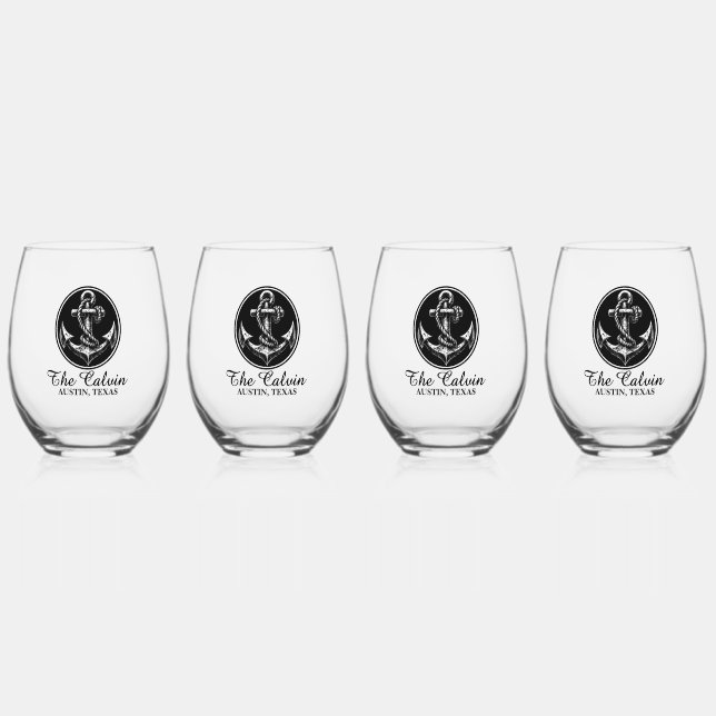 Verre À Vin Sans Pied Ancre de bateau avec nom (Recto)