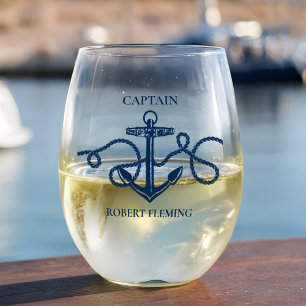 Verre À Vin Sans Pied Ancre nautique Nom du capitaine