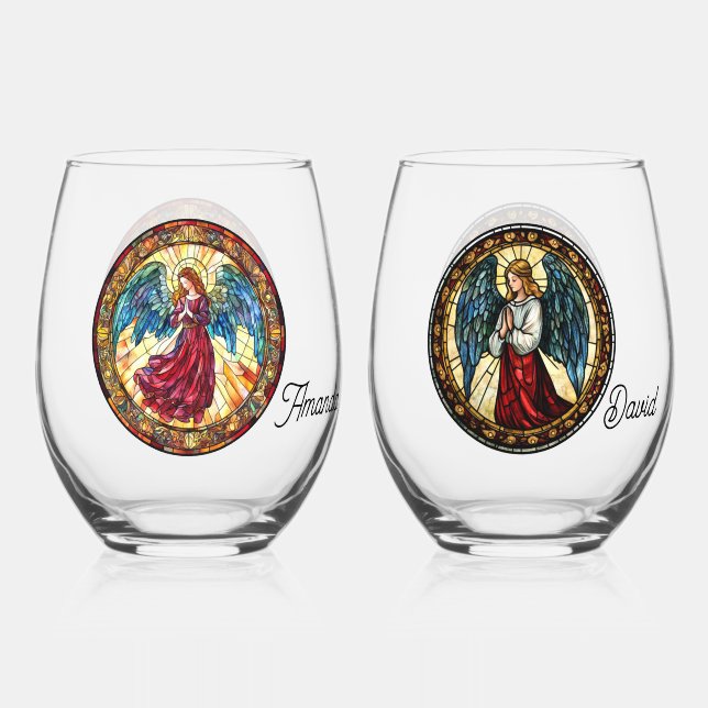 Verre À Vin Sans Pied Anges de Noël (Recto)
