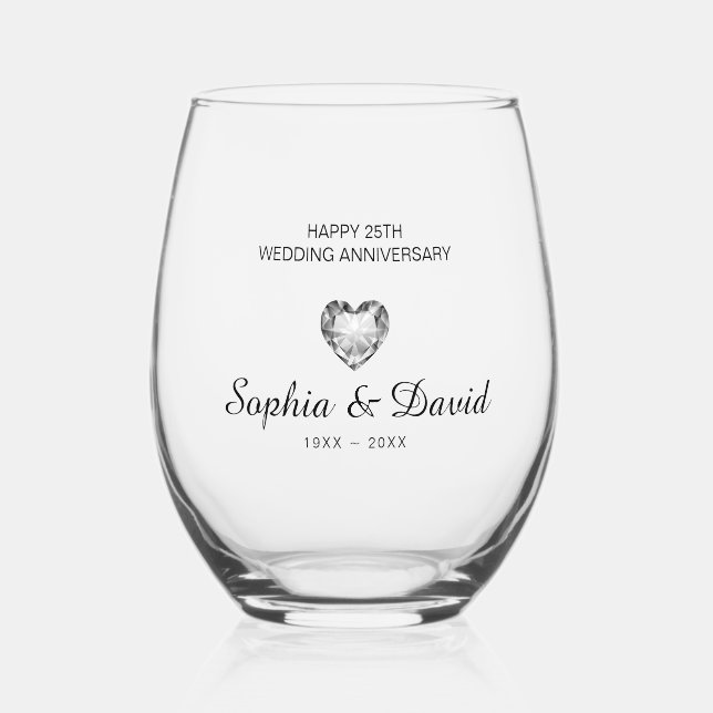 Verre À Vin Sans Pied Anniversaire du Mariage du coeur de diamant (Recto)