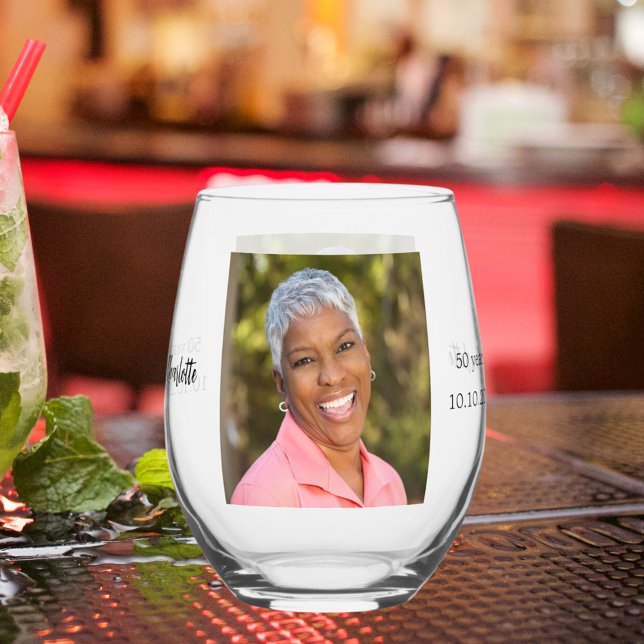 Verre À Vin Sans Pied Anniversaire photo nom âge (Créateur téléchargé)