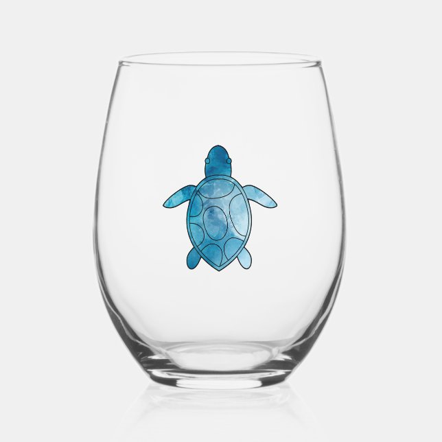 Verre À Vin Sans Pied Aquarelle bleue de la tortue marine (Recto)