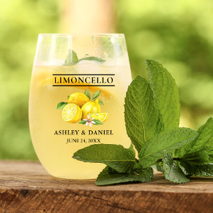Verre À Vin Sans Pied Aquarelle Citrons Verdure Mariage Limoncello