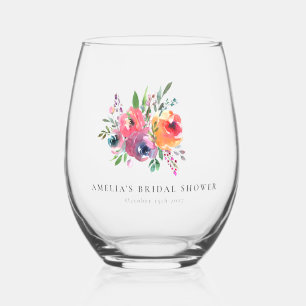 Verre À Vin Sans Pied Aquarelle colorée Fête des mariées florale personn