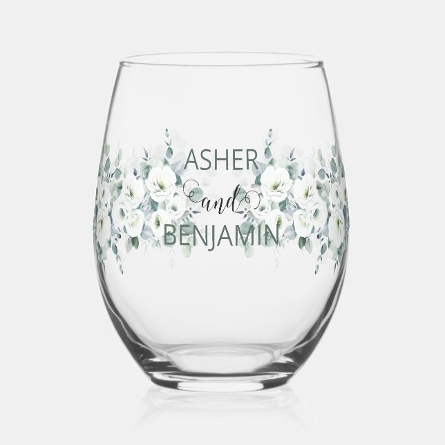 Verre À Vin Sans Pied Aquarelle de luxe Botanic Ivy Mariage de congé de  (Gauche)