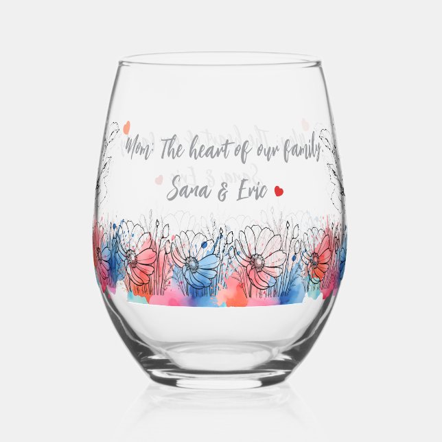 Verre À Vin Sans Pied Aquarelle Floral cadeau moderne pour maman avec de (Recto)