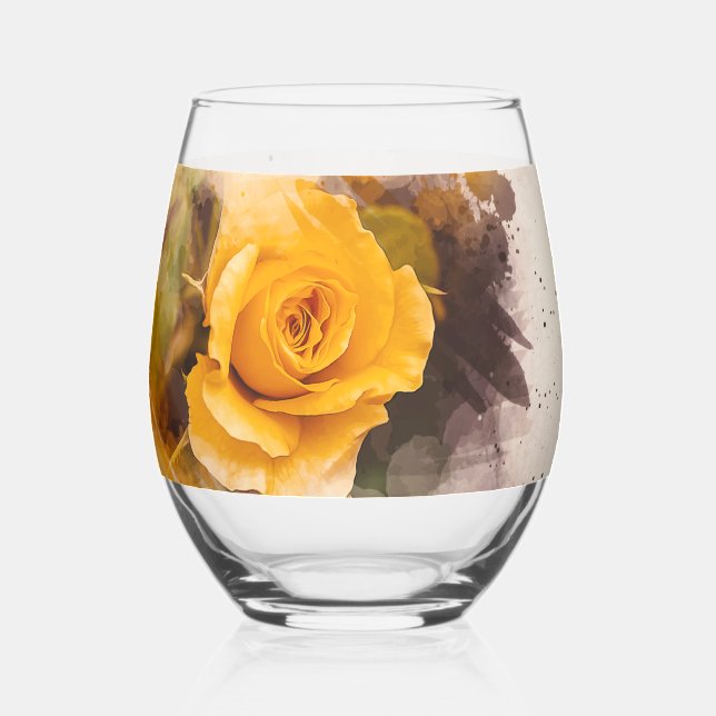Verre À Vin Sans Pied Aquarelle Rose jaune unique (Gauche)