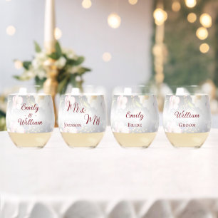 Verre À Vin Sans Pied Aquarelle rose Roses jaunes, noir flou, Mariage
