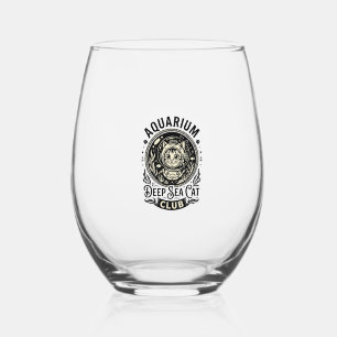 Verre À Vin Sans Pied Aquarium Chat de mer profond Graphique de chat drô