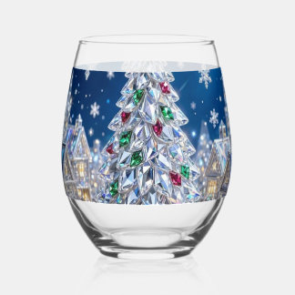Verre À Vin Sans Pied Arbre de Noël en cristal scintillant Village d'hiv