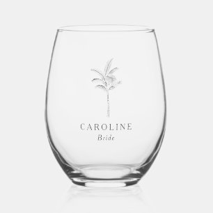 Verre À Vin Sans Pied Arbre de palme tropical minimaliste Nom de la MARI