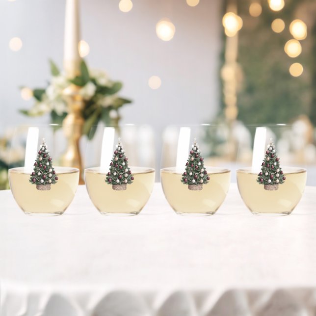 Verre À Vin Sans Pied Arbres de Noël blancs rouges (Insitu (Mariage))