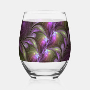 Verre À Vin Sans Pied Art fractal abstrait violet pourpre kaki coloré