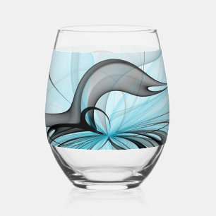 Verre À Vin Sans Pied Art fractal moderne gris anthracite abstrait bleu