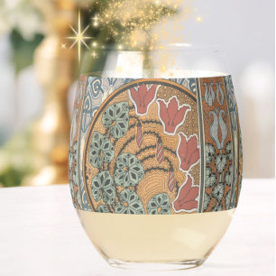 Verre À Vin Sans Pied Art nouveau Cyclamen floral Eugene Grasset élégant