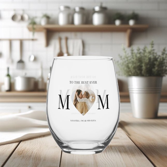Verre À Vin Sans Pied Au coeur photo de la meilleure maman (Créateur téléchargé)
