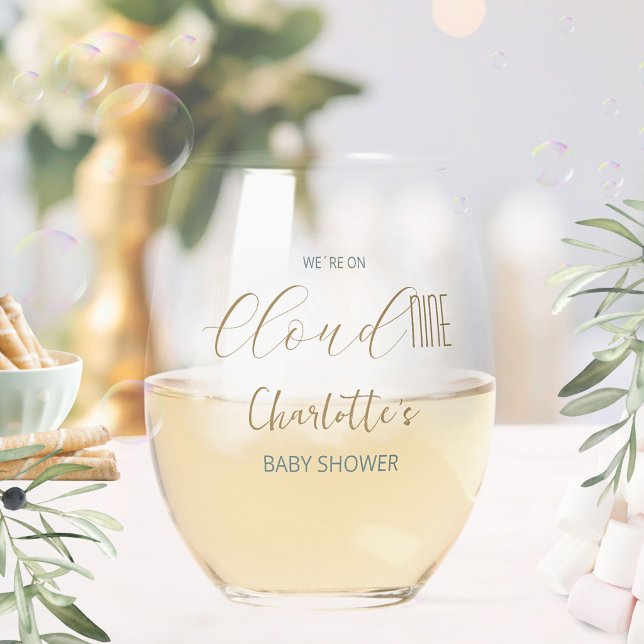 Verre À Vin Sans Pied Baby Shower Bleu Céleste Cloud 9 (Cloud 9 Celestial Blue Baby Shower Stemless Wine Glass ©Susanne Sachers - Sunny Mind 🌞)