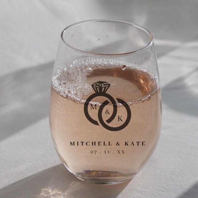 Verre À Vin Sans Pied Bague de diamant monogramme cadeau de mariage (Créateur téléchargé)