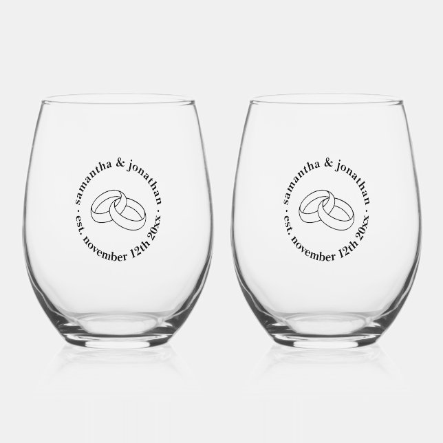 Verre À Vin Sans Pied Bagues de Mariage interconnectées mignonnes - Mari (Recto)