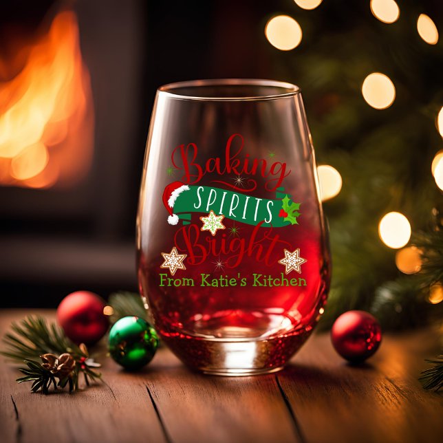 Verre À Vin Sans Pied Baking Spirituels Bright Custom Christmas (Baking Spirits Bright Custom Christmas Stemless Wine Glass)