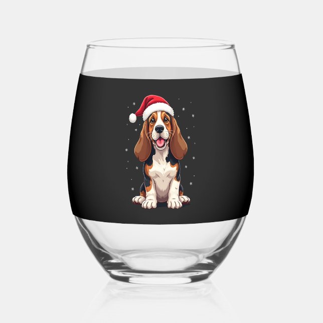 Verre À Vin Sans Pied Basset Hound Christmas Tank Top (Recto)