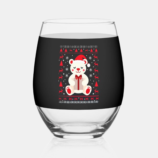 Verre À Vin Sans Pied Bear Christmas Christmas (1) (Recto)