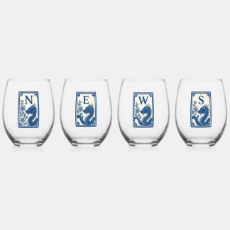 Verre À Vin Sans Pied Beautiful Flow Blue Style Mahjong Wine Glasses