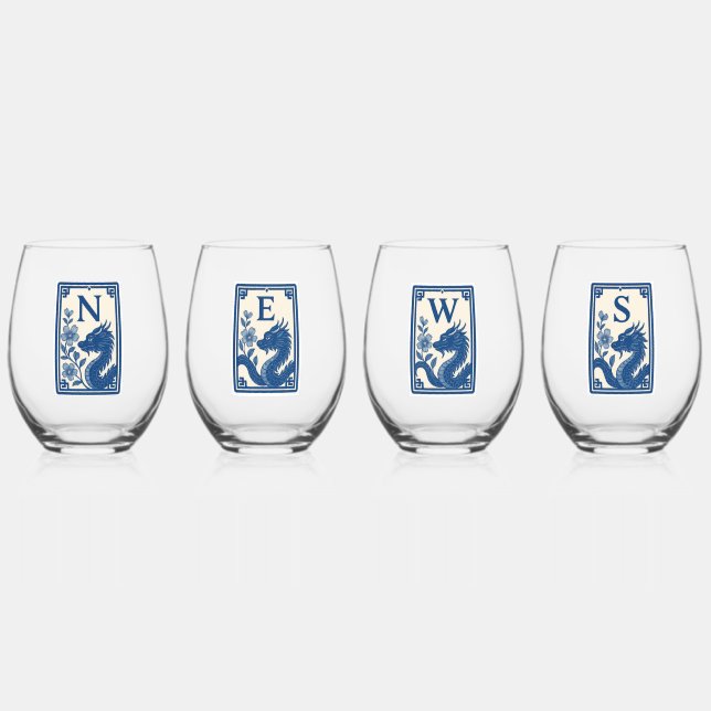 Verre À Vin Sans Pied Beautiful Flow Blue Style Mahjong Wine Glasses (Recto)