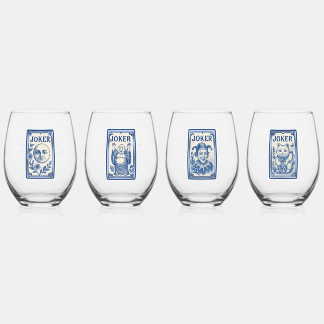 Verre À Vin Sans Pied Beautiful Mahjong Joker Wine Glasses (Recto)